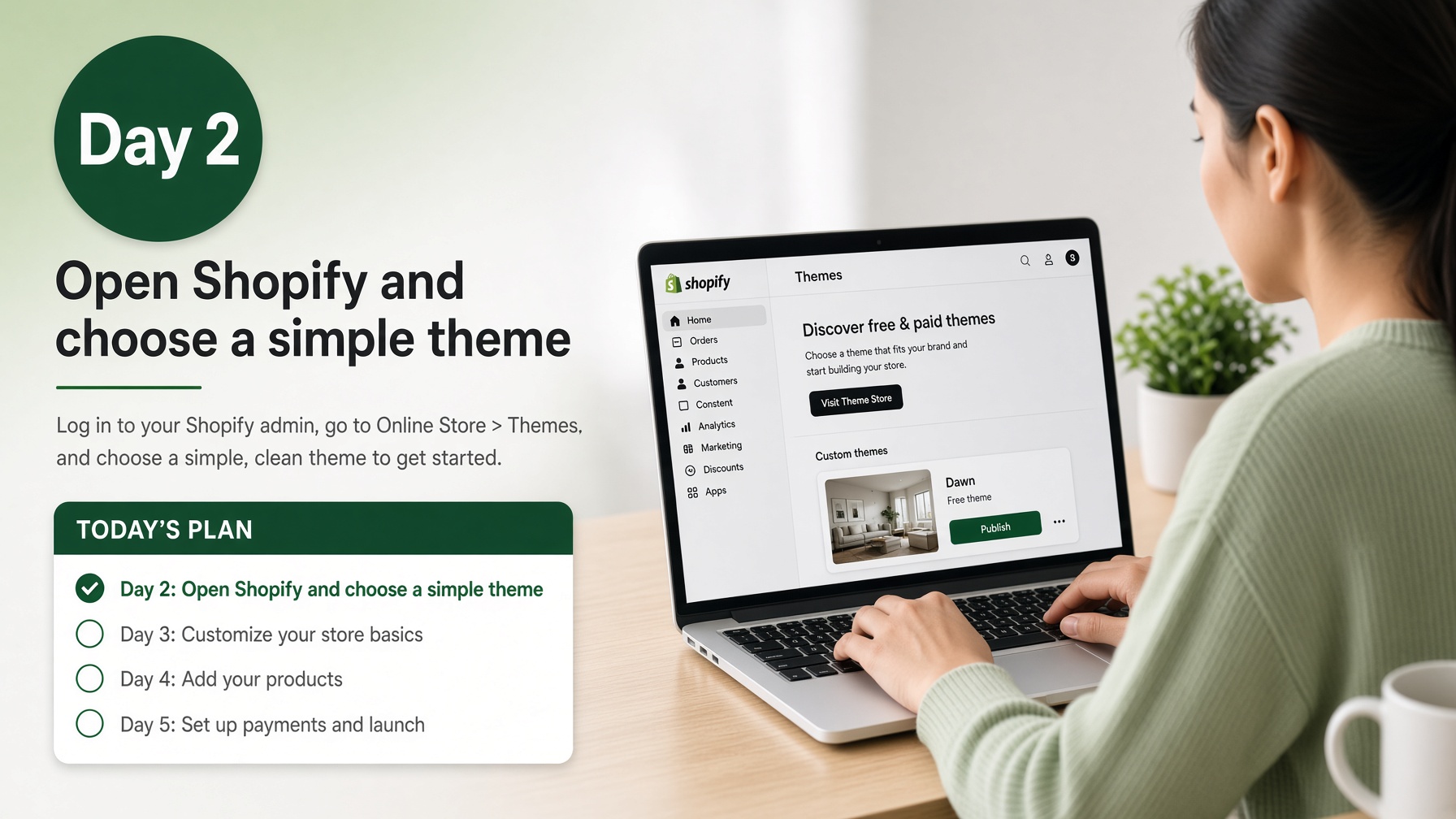 Beginner choosing a simple Shopify theme on Day 2